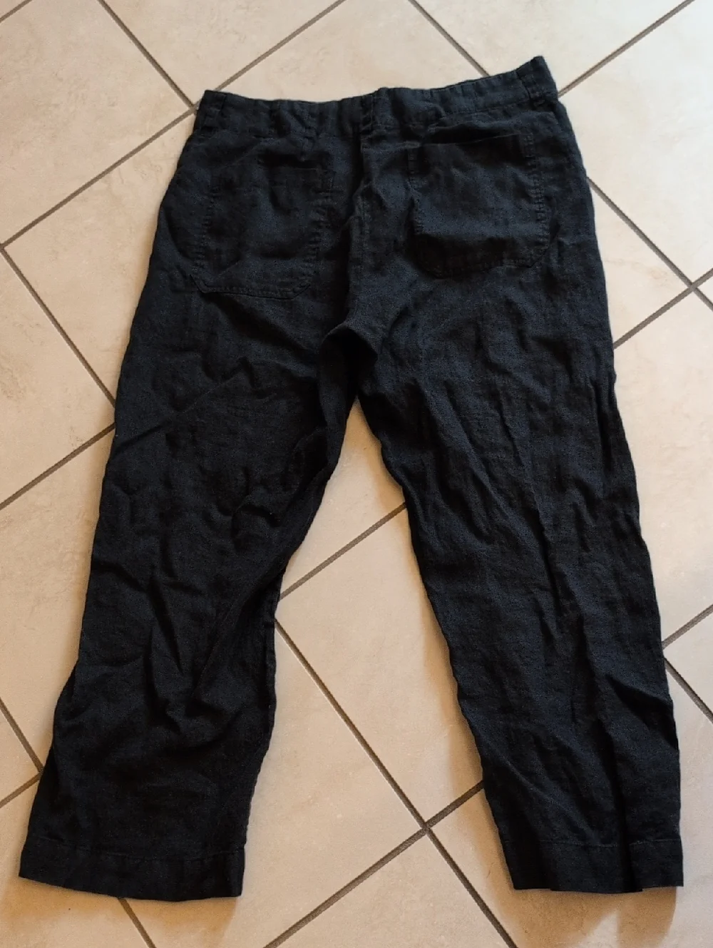Quince 100% European Linen Patch Pocket Wide Leg Pants Black Size 16